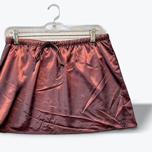 Sincerely Jules Satin Mini Skirt Burgundy Drawstring Elastic Waist Large NWT